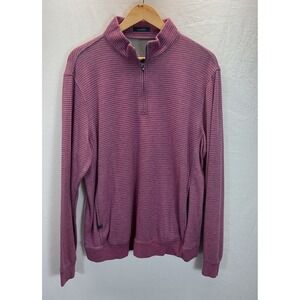 Turtleson Pullover Men L Red Blue Striped Jersey 1/4 Zip Golf Casual Pocket Soft